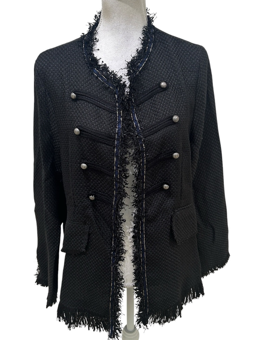 Nwot vocal USA Black open front Fringed Military-Style buttons blazer jacket xl